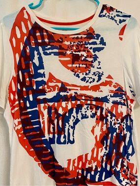 Tory Burch Red, White & Blue 100% Cotton from Peru Short Sleeve Tee. Size Medium